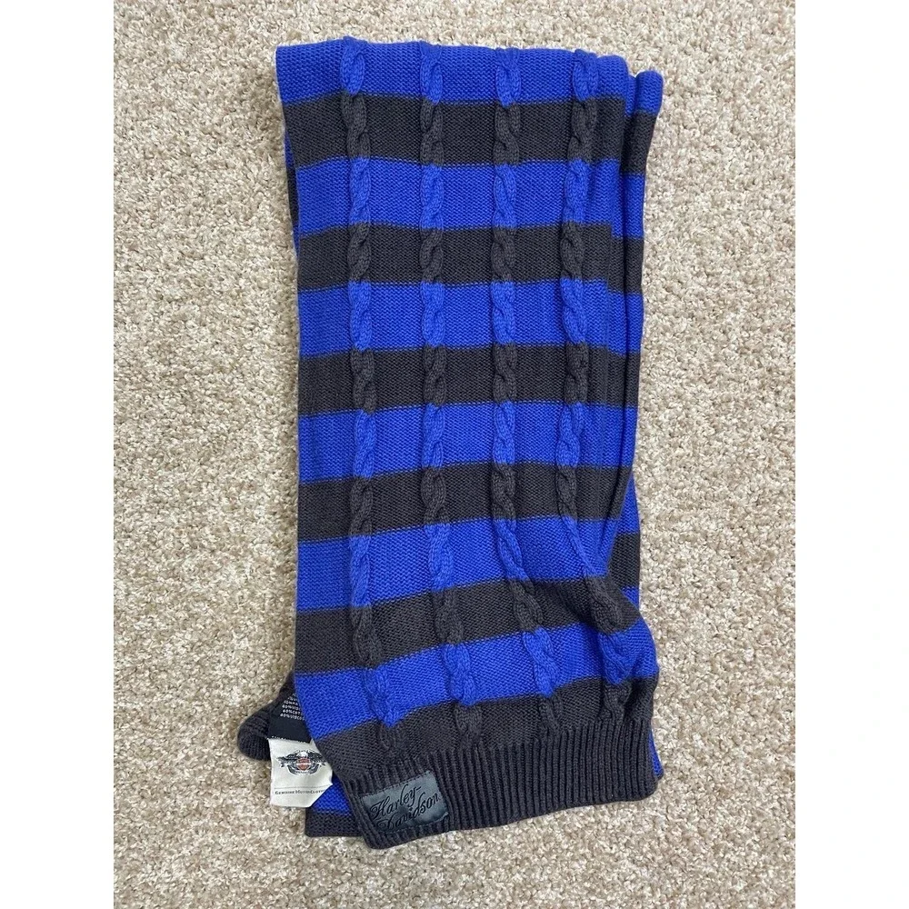 Harley-Davidson Blue Black Striped Cable Knit Scarf One Size Unisex